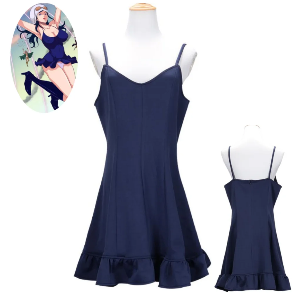 

Anime Nico Robin Miss Allsunday Cosplay Costume Dressrosa Arc Pirate Hunter Sexy Woman Child Girl Blue Sling Dress Hallowen Suit