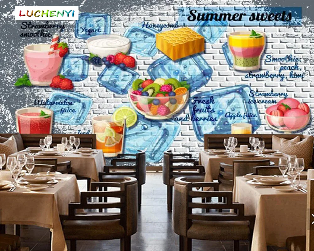 Настенные 3d обои на заказ с изображением кубиков льда фруктов чая напитков