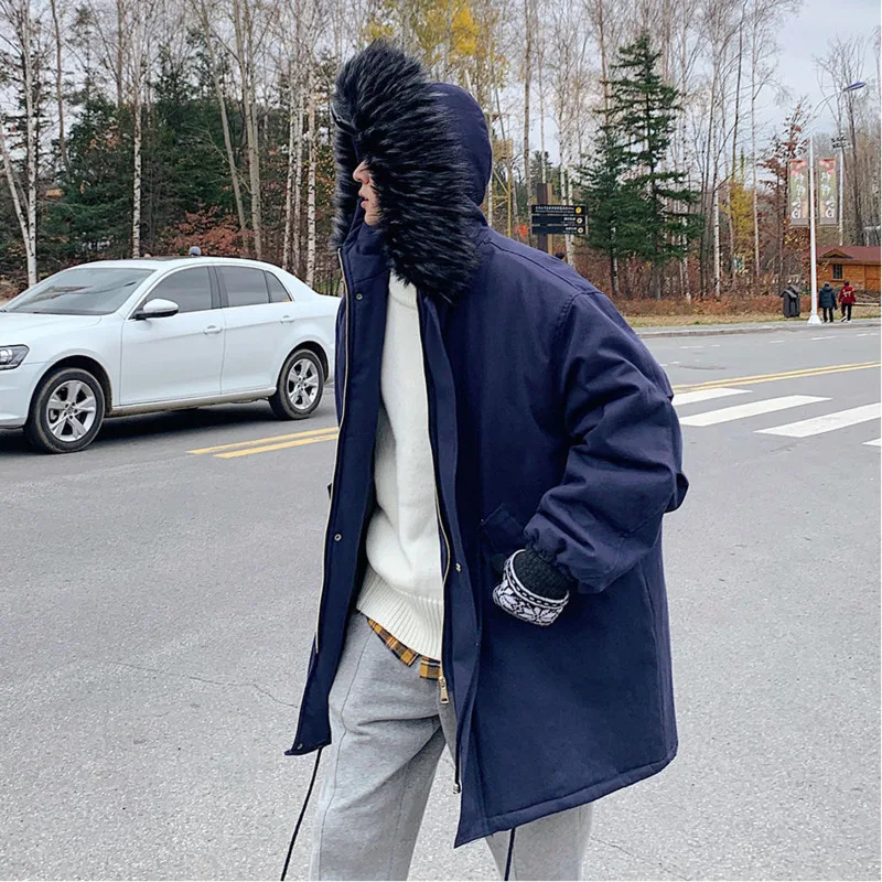 Winter Jacket Men Warm Fashion Casual Fur Collar Hooded Long Coat Men Korean Loose Oversized Down Jacket Mens Parker M-2XL