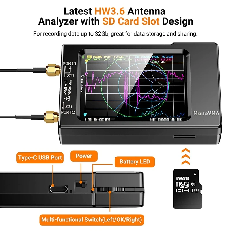 Векторный анализатор сети Nanovna-H HF VHF UHF антенны измерение параметров S VSWR и анализ