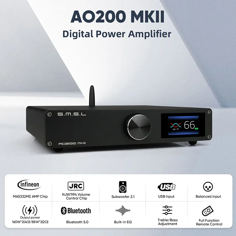 SMSL AO200 MKII HIFI цифровой усилитель Bluetooth 5 0 MA5332 чип стерео USB/XLR/RCA/збалансированный