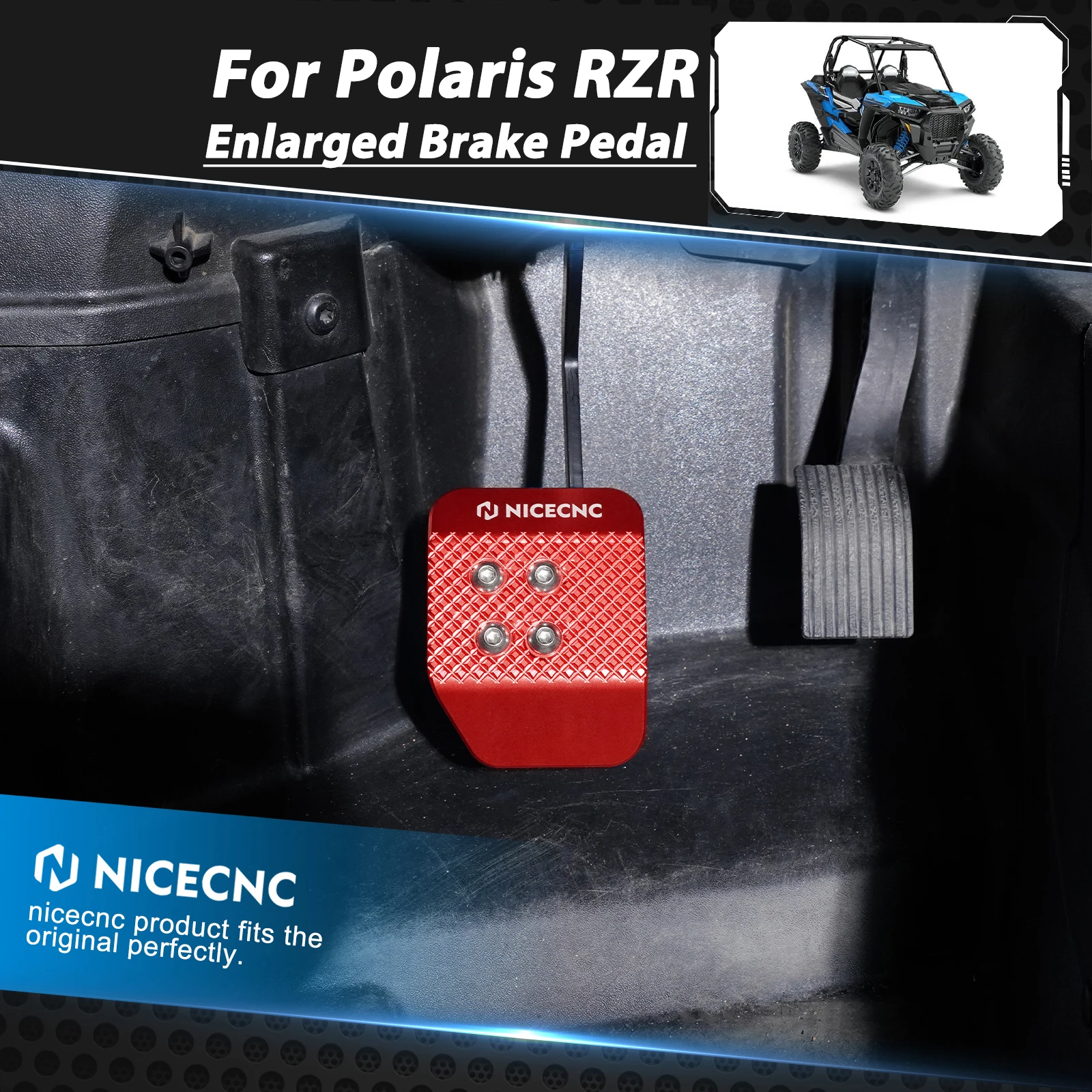 

NICECNC For Polaris RZR XP 1000 Brake Pedal Extender Aluminum RZR Turbo S 4 EPS RZR900 Trail Anti-Skid UTV Accessories