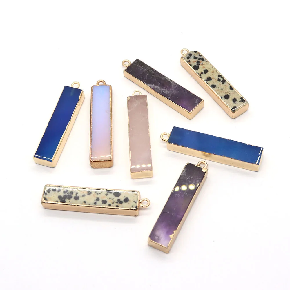 Прямоугольный кулон из натурального камня оникс с кристаллом 8x39 мм