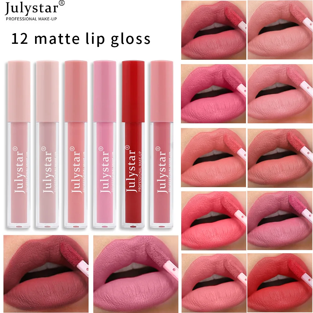 

12 Color Velvet Matte Lip Gloss Long-Lasting Waterproof Lip Glaze Non-fading Non-stick Cup Liquid Lipstick Makeup Cosmetics