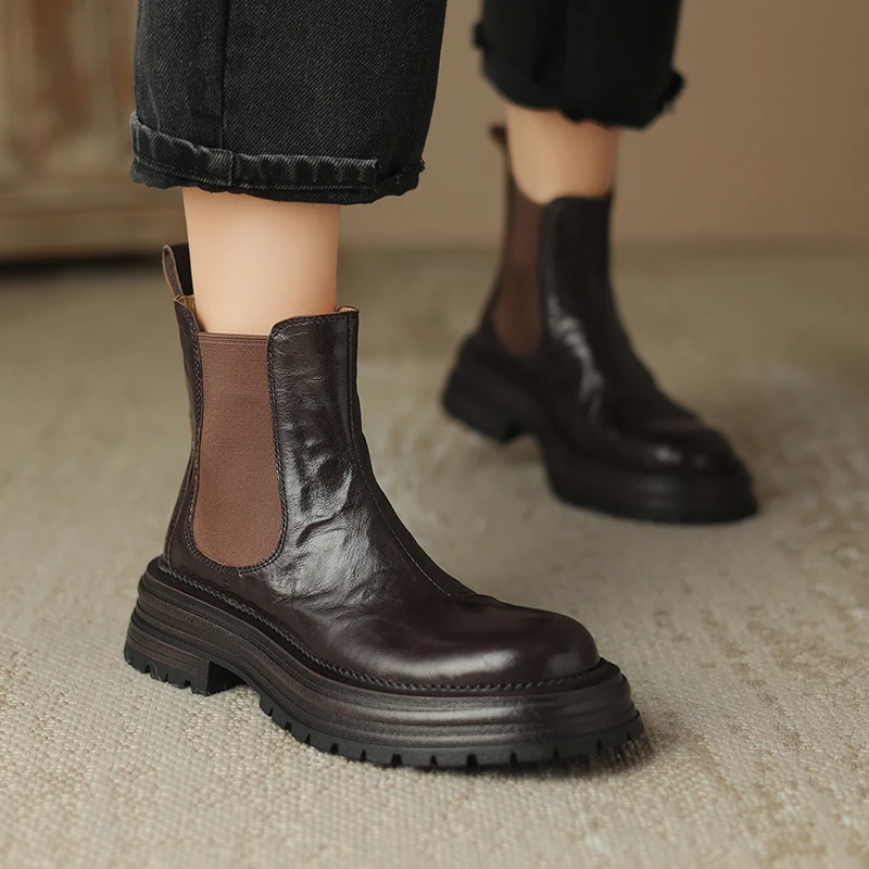 Женские ботильоны с круглым носком TULING JUN зимние однотонные на среднем каблуке и