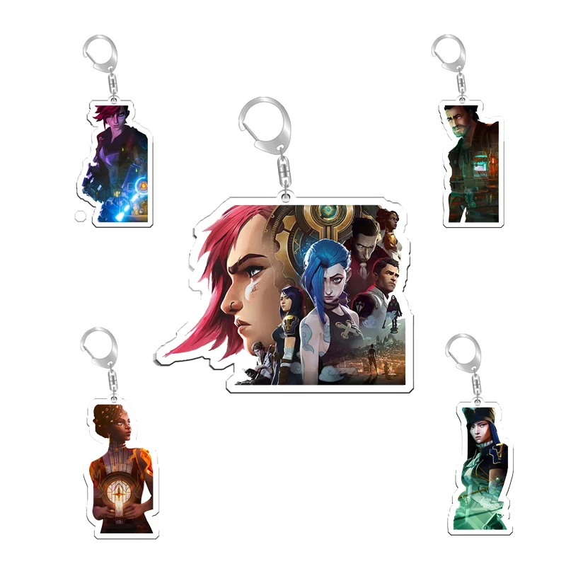 

LO L Game League Figure Keychains BT Arcane Cartoon Character Key Chain Ring Pendant Accessories Comic Con Fans Souvenir Keyring