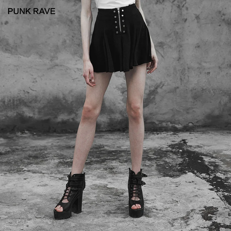 

PUNK RAVE New Punk Style Women's Black Multi-piece Chiffon Half Skirt Fashion Cool Safety Trousers Skirts for Women Streetwear