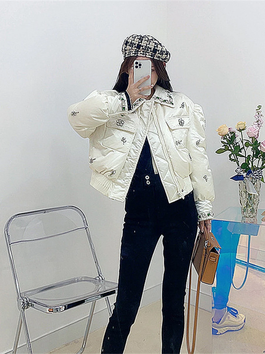 Heavy Industry Colorful Diamond White Down Jacket Coat Women 2022 New Winter Fashion Temperament Thickening Warm Puffer Jacket