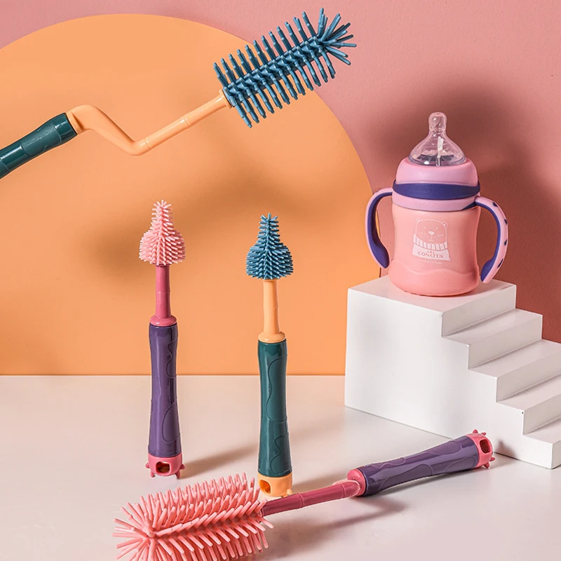 

Силиконовая бутылочная щетка с вращением на 360 градусов, Детская соска, набор кистей для чистки сосков, ручная Мягкая головка, пищевая щетка