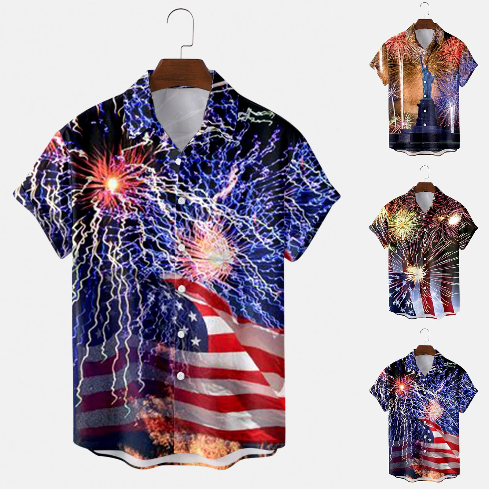 

Мужская модная Облегающая рубашка с V-образным вырезом в повседневном стиле с лацканами и рисунком на День Независимости, свободная Классическая рубашка