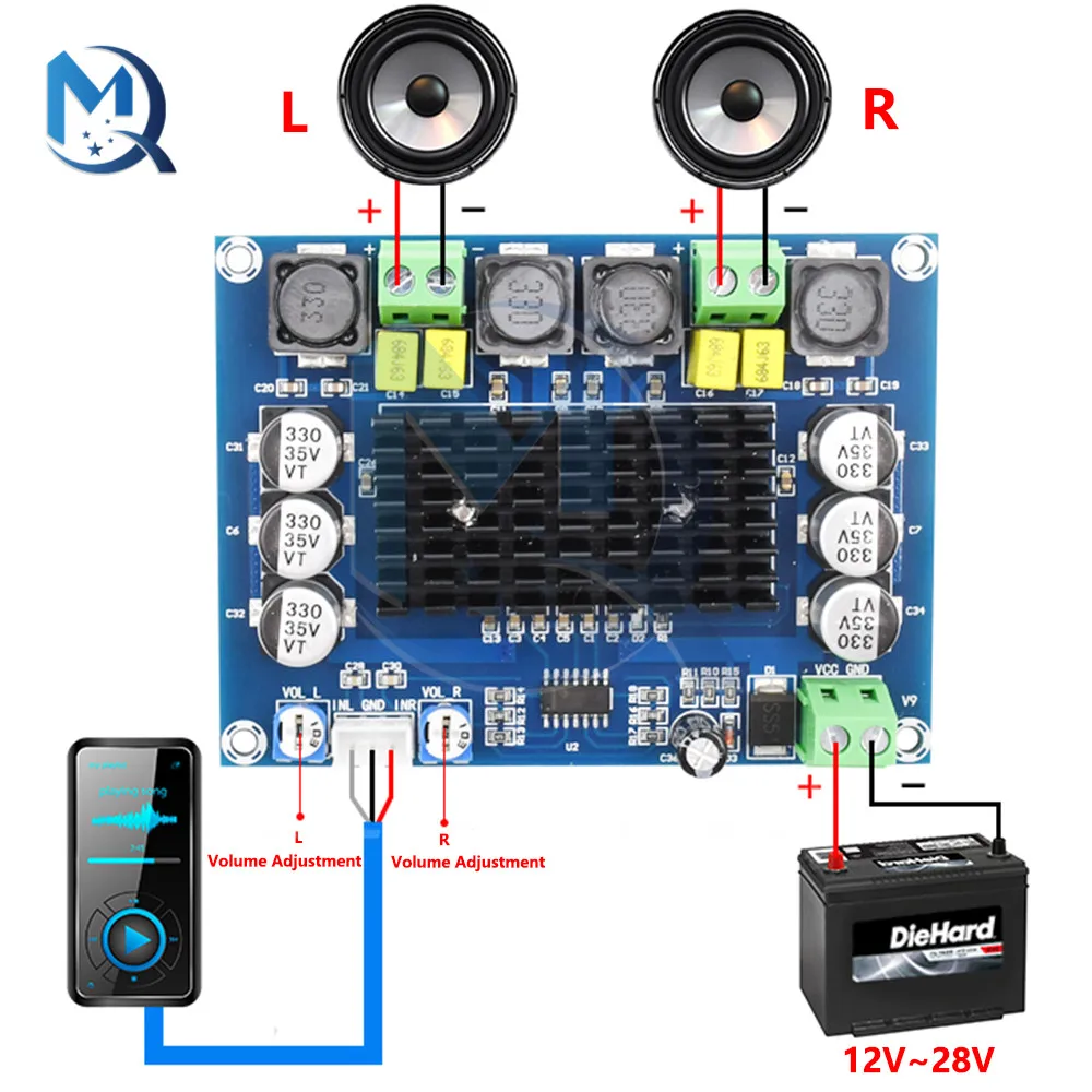 

DC12-26V TPA3116D2 Плата усилителя мощности 2X120W двухканальный стерео цифровой аудио предусилитель плата модуль