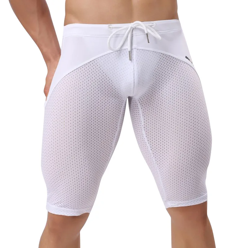 

Pants Mesh Men Homewear Leggings Middle Bodybuilding Bottom Gym Elastic Shorts Short Sleep Breathable Body Sports Sexy Sculpting