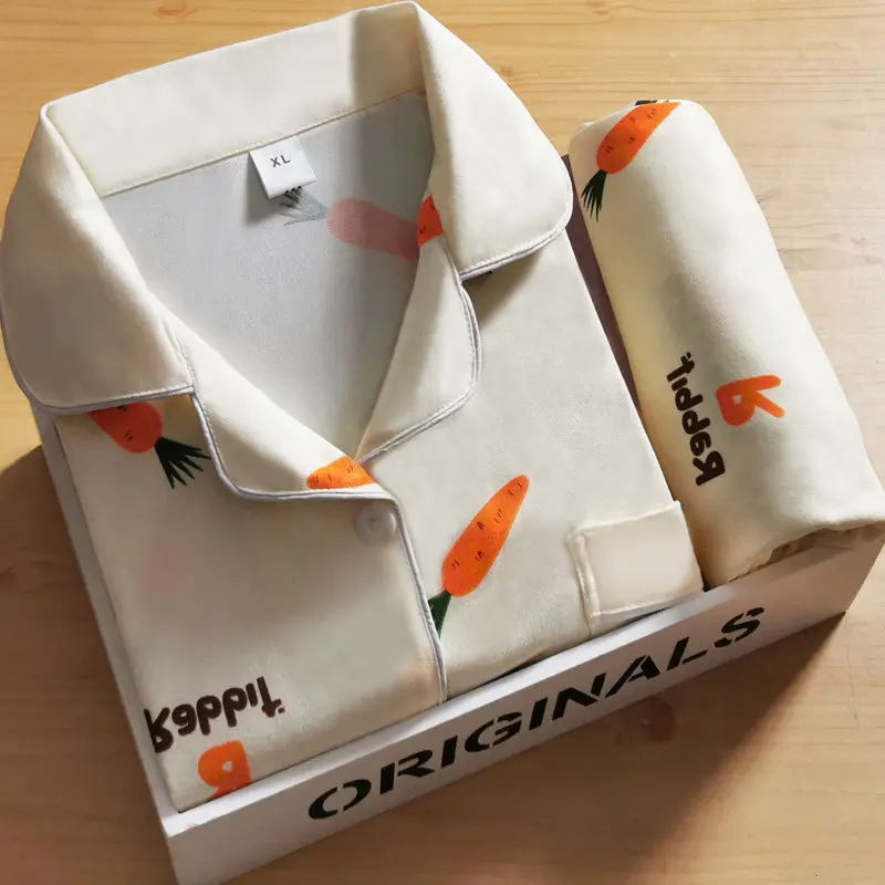 Spring and Autumn Hot Style Lapel Pajamas Women's Cardigan Long-sleeved Trousers Cartoon Home Service Ladies Suit