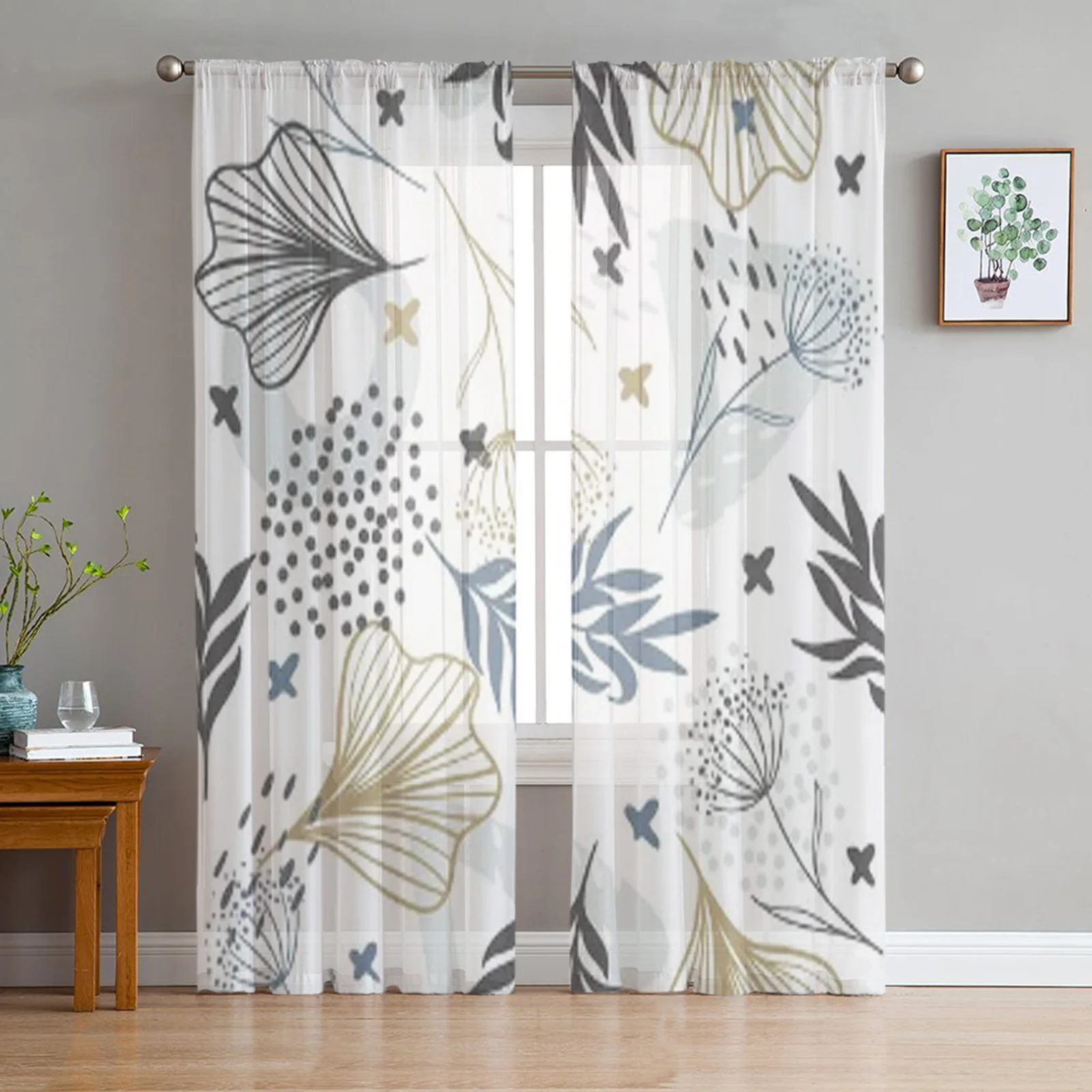 

Занавески с тропическими растениями, цветами и листьями, прозрачные Оконные Занавески для гостиной, тюлевые занавески, домашний декор, штор...