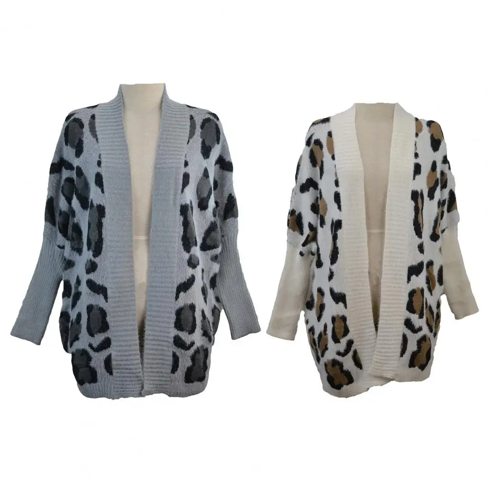 

Модный свитер, пальто, универсальный свитер с длинным рукавом, куртка с леопардовым принтом, Свободное длинное вязаное пальто