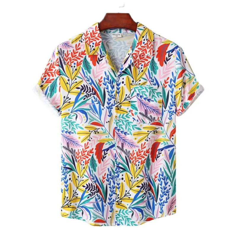 16 Colors Summer 2022 Men's Hawaiian Cuban Collar Shirts Print Fashion Beach Casual Short Sleeve Floral Blouse Top M-3XL