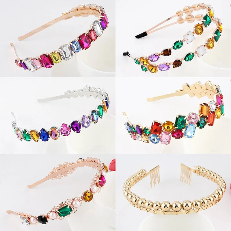 Ful Gem Baroque Headband Women Metal Vintage Rhinestone Head Hoop Full Crystal Headband Diamond Hair Accessories