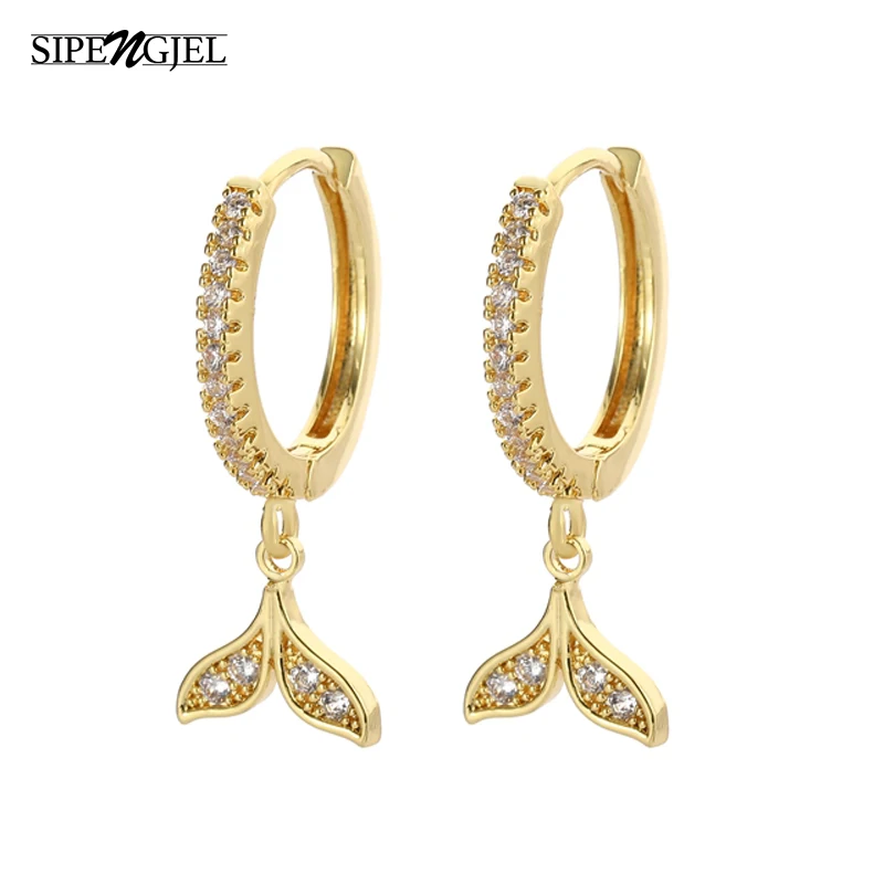 

SIPENGJEL Trendy Cubic Zircon Fish Tail Earrings Gold Color Hoop Earrings for Women Wedding Jewelry 2022