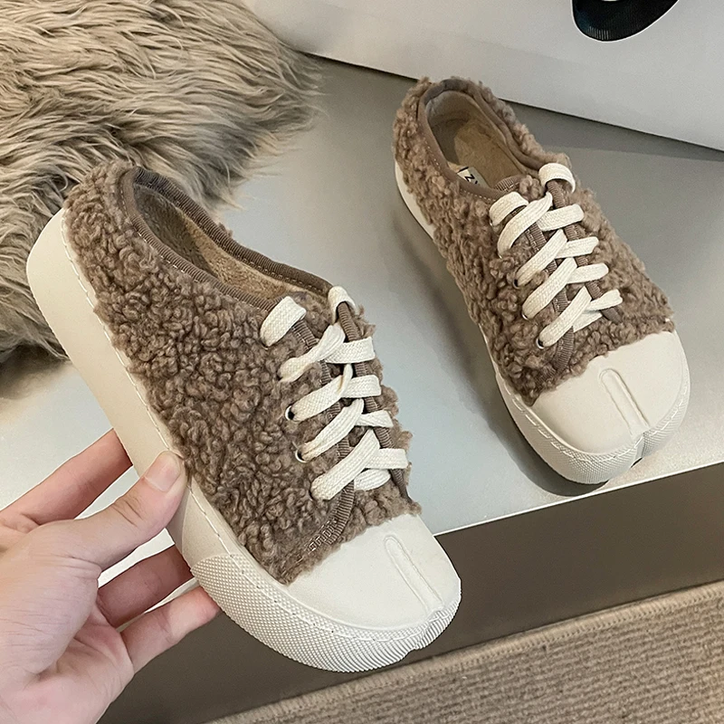 Роскошные брендовые дизайнерские женские кроссовки на шнуровке с мехом теплая