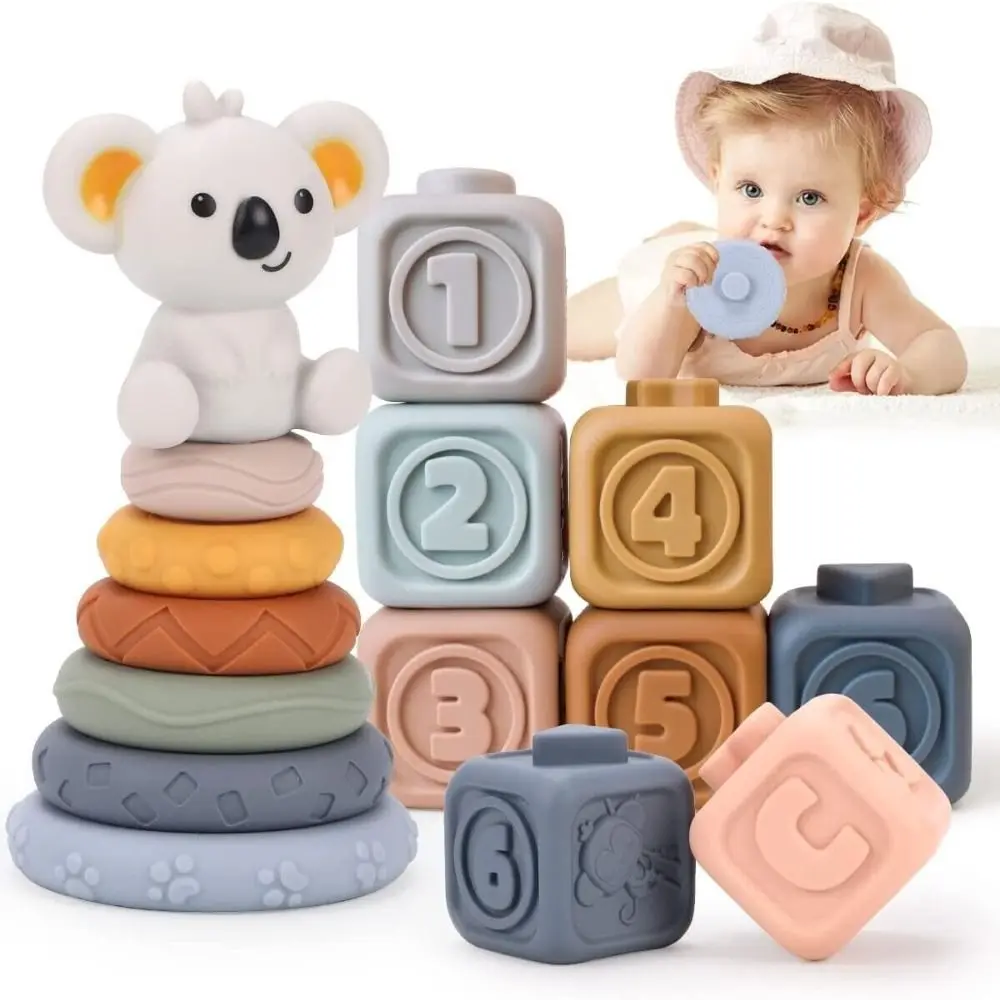 

Silicone Stacking Ring Toys Soft Learning Kids Building Blocks Squeeze Teethers Play Funny Stacking Nesting Toys