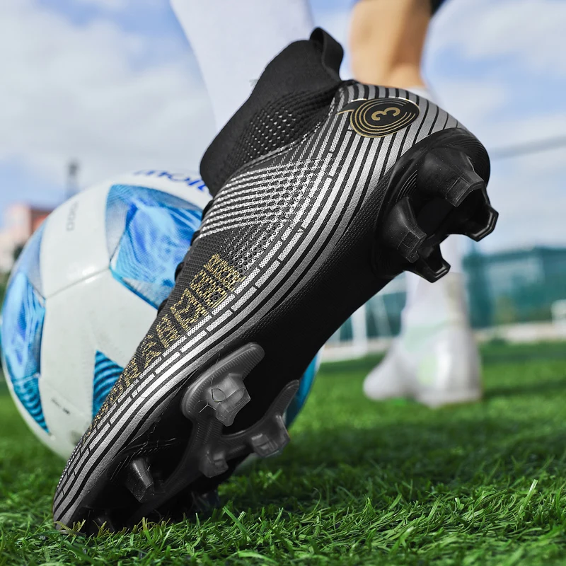 31-48 # Men's Football Shoes Adult and Children's TF/FG High Ankle Football Boots Grass Sports Shoes Five Person Football