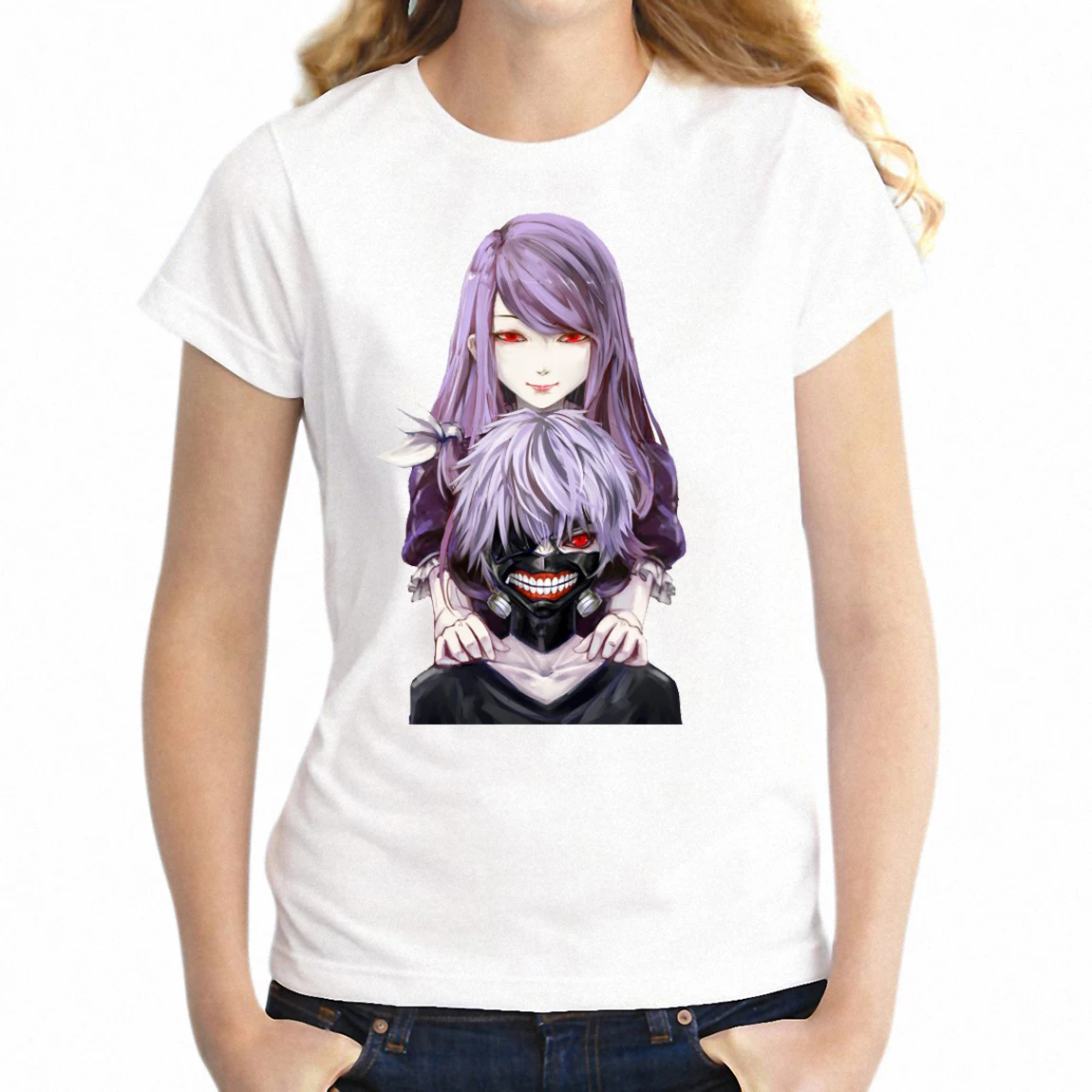 

New Women T-shirt Tokyo Ghoul Ink Art Ken Kaneki Anime Manga Artwork Girl's Top Female T Shirts Streetwear Clothes