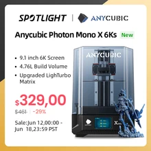 ANYCUBIC Photon Mono X 6Ks LCD 3D Printer 9.1'' 6K Large Screen 3D Printing 4.76L Build Volume UV Resin SLA 3D Printers