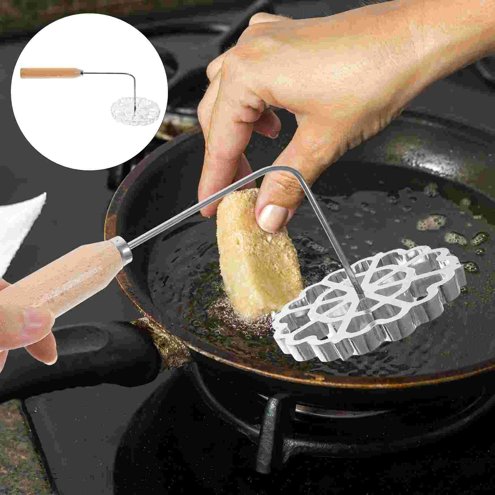 

Oil Pier Mold Soup Spoons Stainless Steel Kitchen Accessory Non-stick Frying Wooden Handle Shredded Radish Scoop Snack Pastry