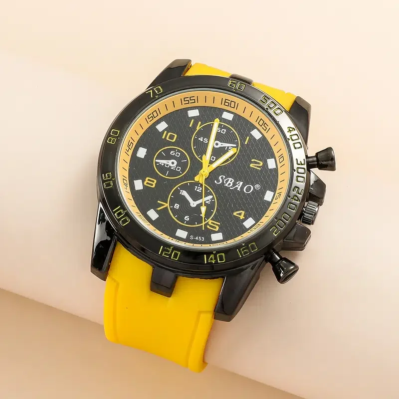 

LY Analog Dial Yellow Silicone Strap Quartz Watch Casual Men's Wristwatch Trendy
