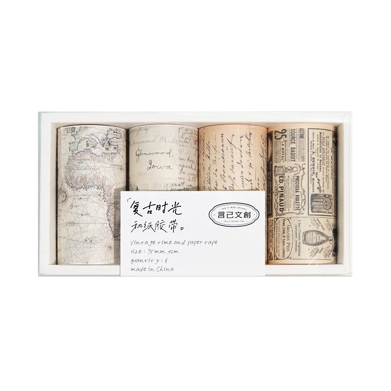 

4rolls per box Retro English alphabet map handbook material stickers stationery literary decorative Msaking Tape 75mm*2m