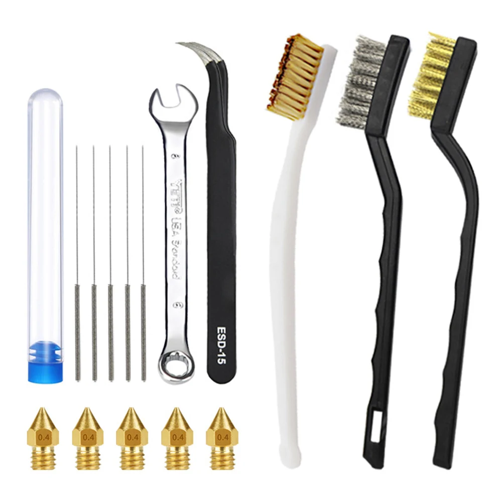 

16pcs 3D Printer Nozzle Cleaning Kit 0.4 mm Cleaning Needles Elbow Tweezers with Copper Wire Cleaning Brush Set