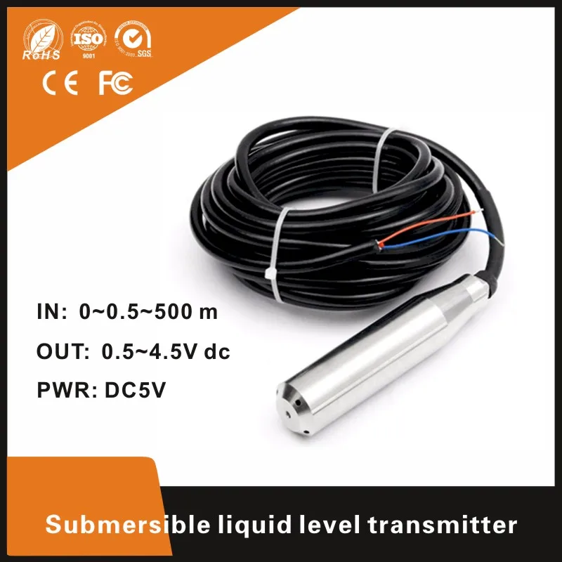 

0.5-4.5V Output Liquid Water Level Sensor 50m Well Borehole Submersible Water Depth Level Transmitter