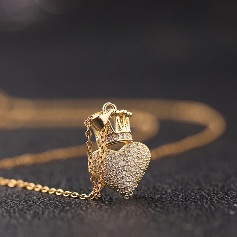 

Vintage Heart Crown Clavicle Chain Necklace for Women Metal Hip Hop Accessories Sweater Chain Pendant Necklace Collar Jewerly