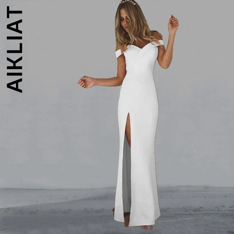 

Aikliat Women New Dress Party Dresses White Black Chiffon Split Bodycon Maxi Long Bandagee Dresses Elegant Vestidos Dress Woman