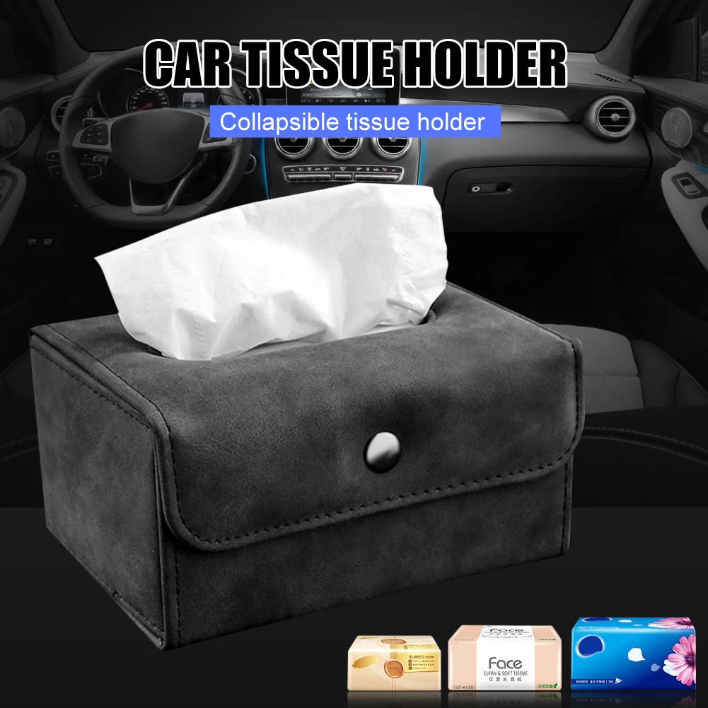 

Car Tissue Holder Foldable Leather Tissue Box Holder Backseat Sun Visor Napkin Holder Interior Storage Organizer Accessories