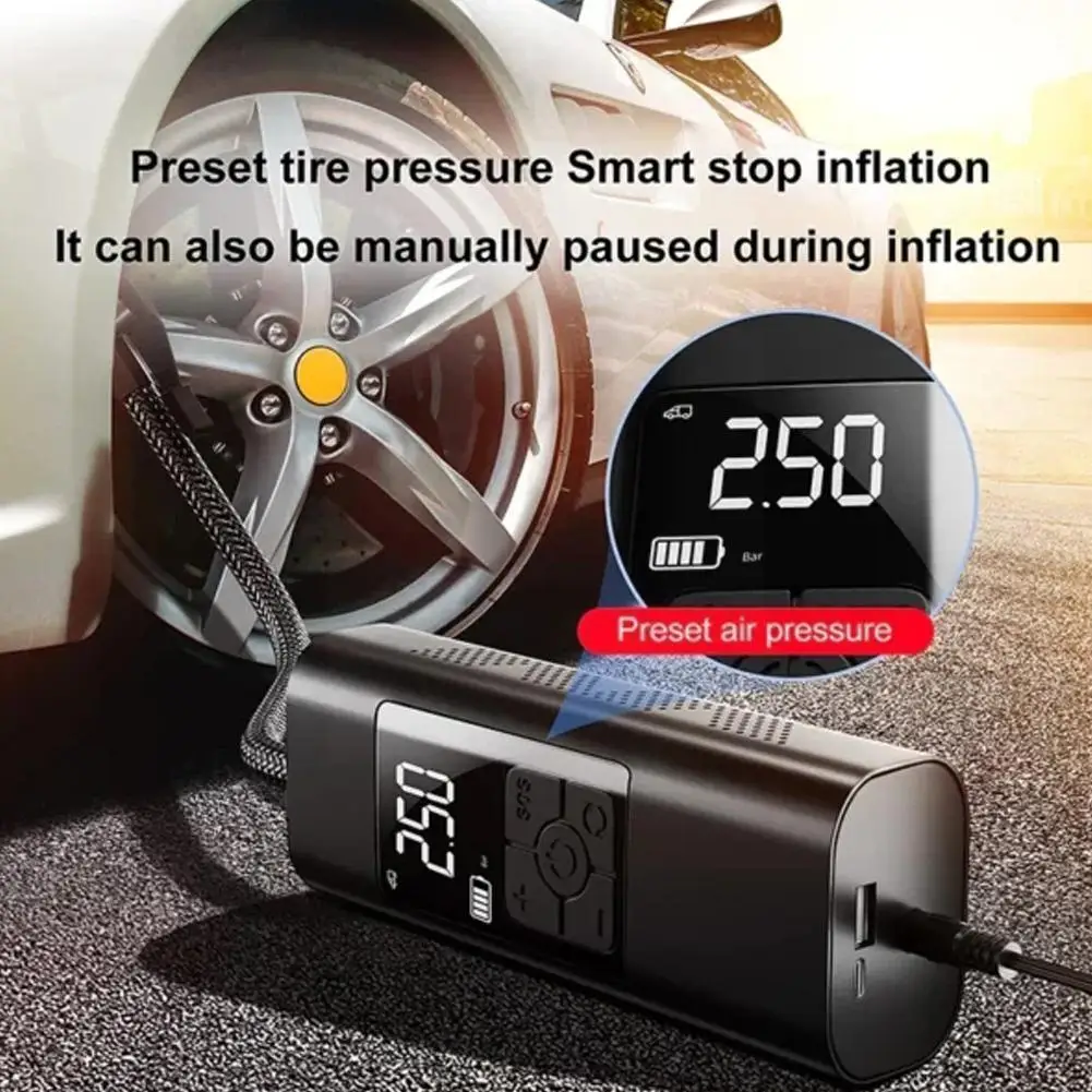 

150PSI Rechargeable Air Pump 6000mA Tire Inflator Cordless Portable Compressor Digital Car Tyre Pump for Bicycle Tires Ball Y7T8