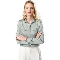 office 100 real silk long sleeve blouse women solid turn down collar 2 colors shirt simple design elegant style top new fashion