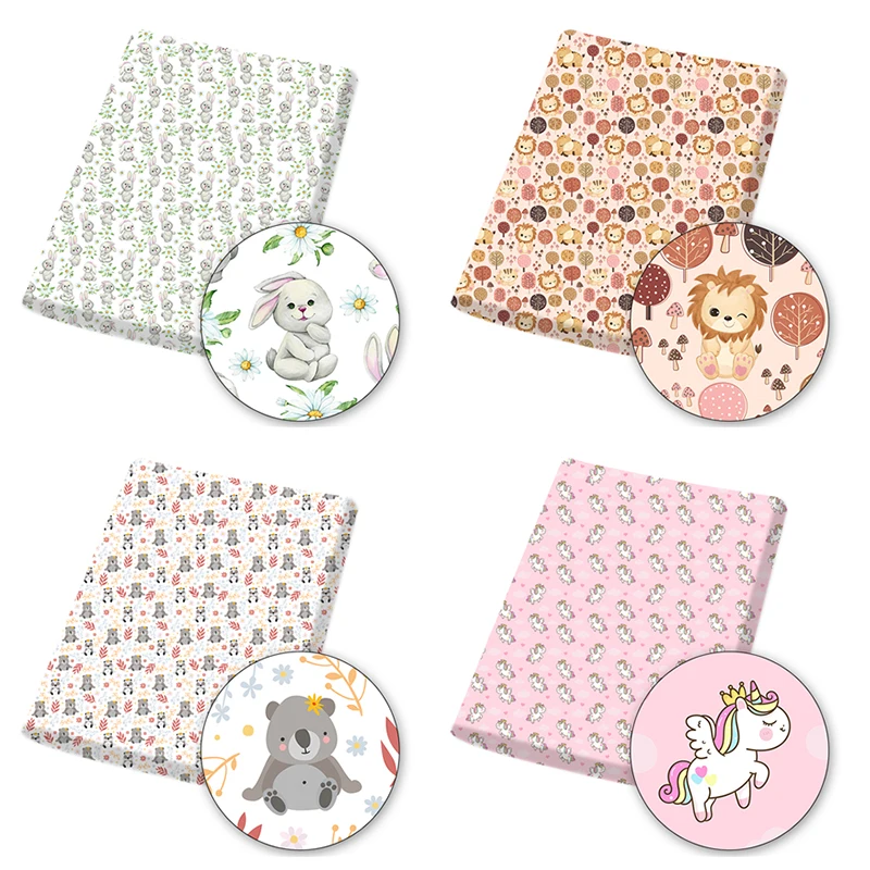 

145*45cm Polyester Cotton Fabric Cartoon Cute Bear Lion Print Cloth Home Textile Garment Sewing Material Fabrics By The Meter
