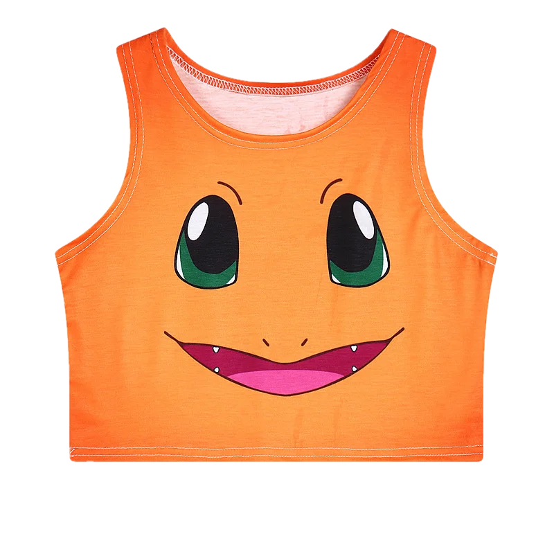 Кроп-топ в стиле Харадзюку С аниме покемонами Модный женский топ с карманами для