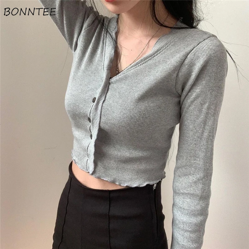 

Cardigan Woman Casual Solid Button All-match Streetwear Simple Office Ladies Elegant Long Sleeve Autumn Slim Korean Style New