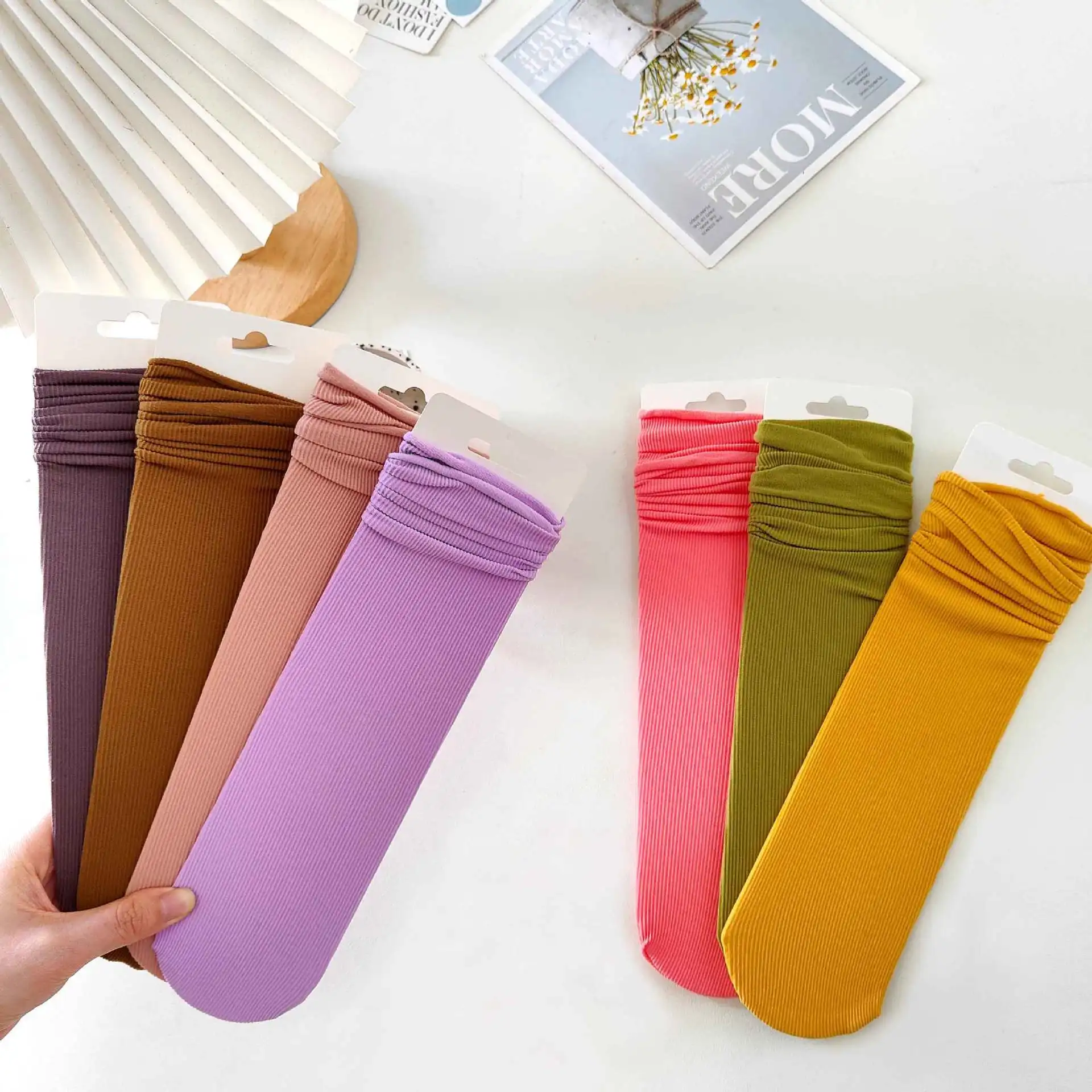 

Women's Ice Thin Loose Socks Calf Length Knee Socks Summer color Nylon Socks Japanese Fashion College Style Solid Color