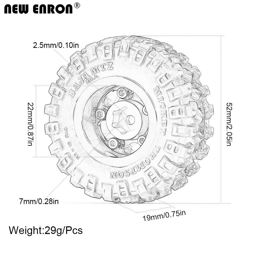 Ступица обода колеса 52*19 мм Шина 1 0 дюйма для RC CRAWLER CAR 1/24 Axial SCX24 Chevrolet C10 B-17 Betty FMS FCX24