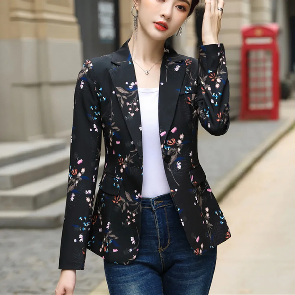 

Women Blazer Printed Casual Slim Blazers Jackets Work Coat Outerwear Fashion Autumn Career Female Jacket Office Lady