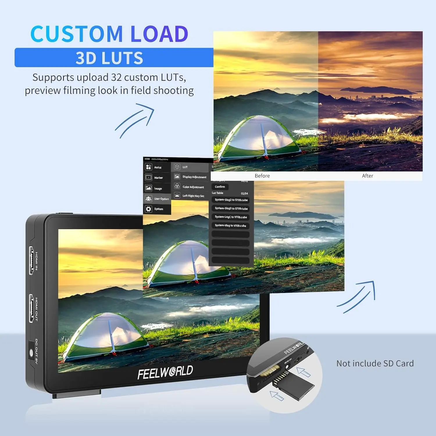 Фото FEELWORLD F6 PLUS V2 6-дюймовая камера DSLR Полевой монитор 3D LUT Сенсорный экран IPS FHD 1920x1080 Поддержка видеофокуса 4K №2