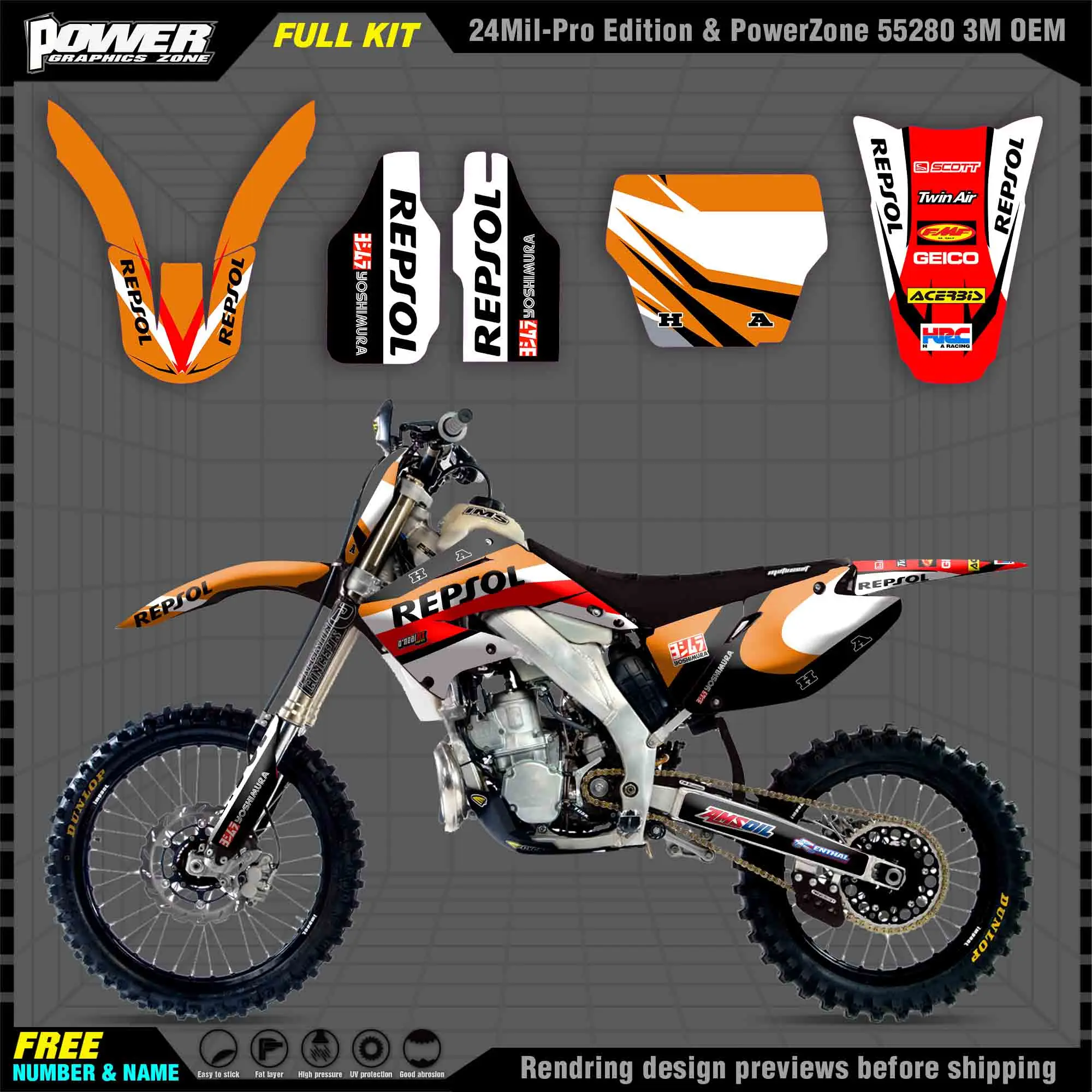

PowerZone Custom Team Graphics Decals 3M Stickers Kit For Honda 02-03 04-12CR 125 250 Stickers 2002-2012 010