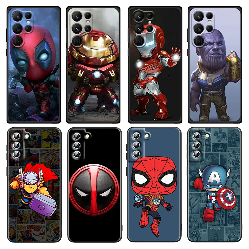 

Marvel Heroes LOGO Cute For Samsung Galaxy S23 S22 S21 S20 Ultra Plus Pro S10 S9 S8 S7 4G 5G Silicone Black Phone Case