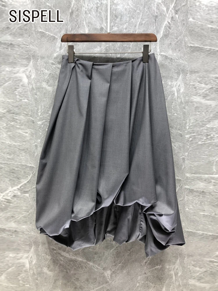 

SISPELL Irregular Hem Solid Skirts Female High Waist Patchwork Ruched Solid Midi Skirt For Women Clothing 2023 Fashion Style New