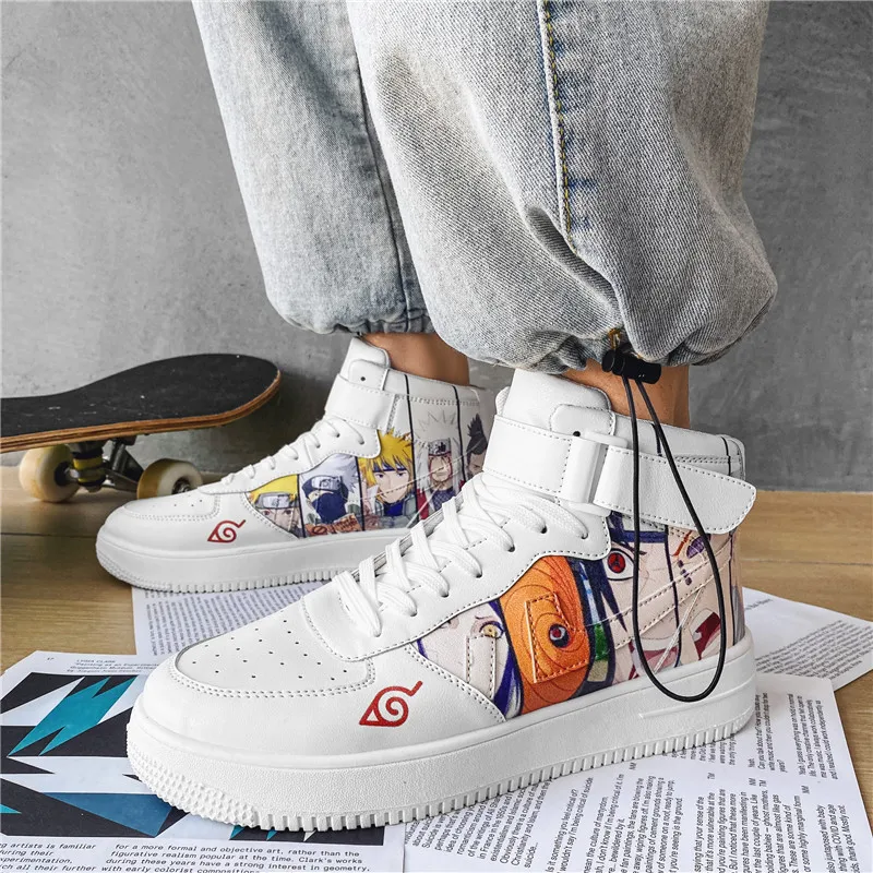 

Anime Cartoon White Ninja Printed Casual Shoes Woman Men High-top Sneaker Halloween Cosplay Tennis Sport Shoes