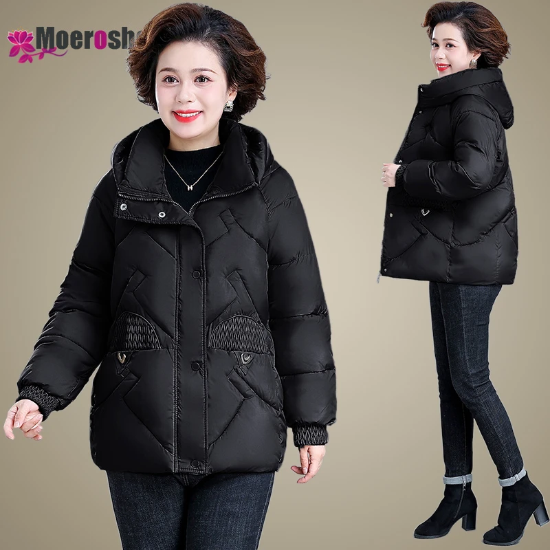 

Moeroshe Mother Winter Down Padded Jacket Short Foreign Style Thick Padded Jacket with A Hat