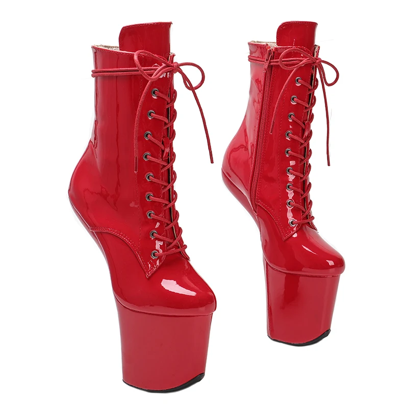 Leecabe  Patent PU Upper Platform Ankle Boots Sexy Exotic heelless pole dance shoes